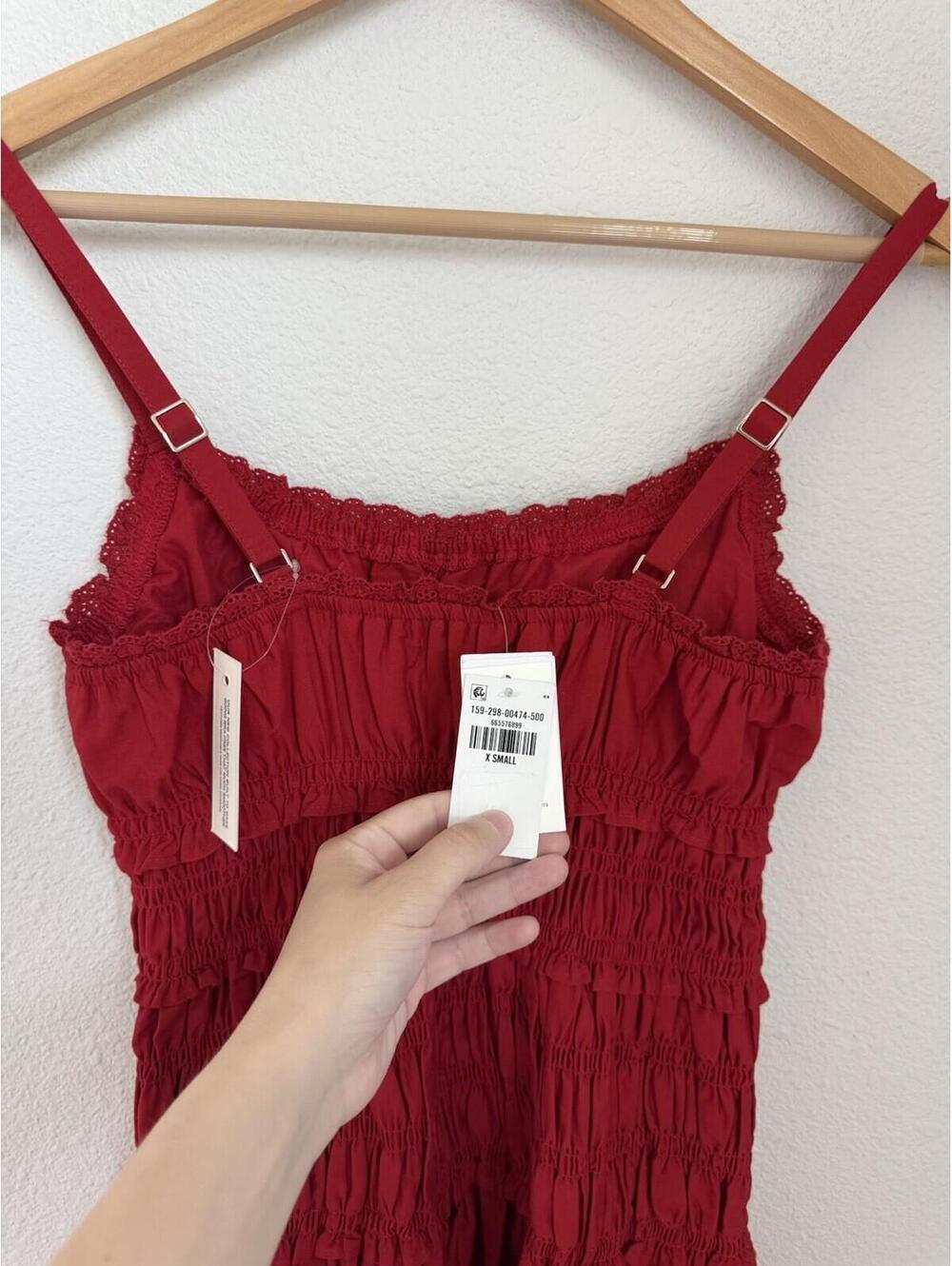Abercrombie & Fitch NWT XS Bra-Free Smocked Drop-Waist Maxi Dress Feminine Red - Picture 4 of 7